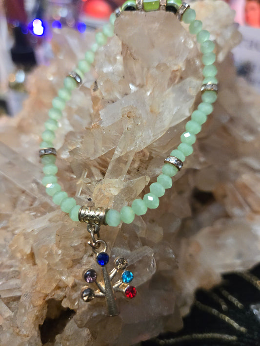 Green Evil Eye Bracelet with Tree of Life Charm – Protection & Growth