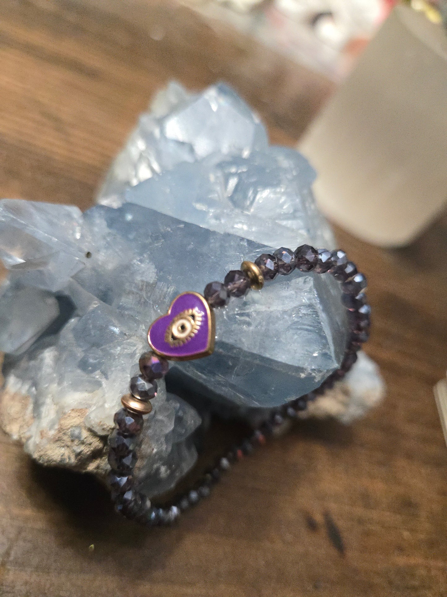 Dark Purple Evil Eye Heart Protection Bracelet – Intuition, Shielding & Spiritual Strength