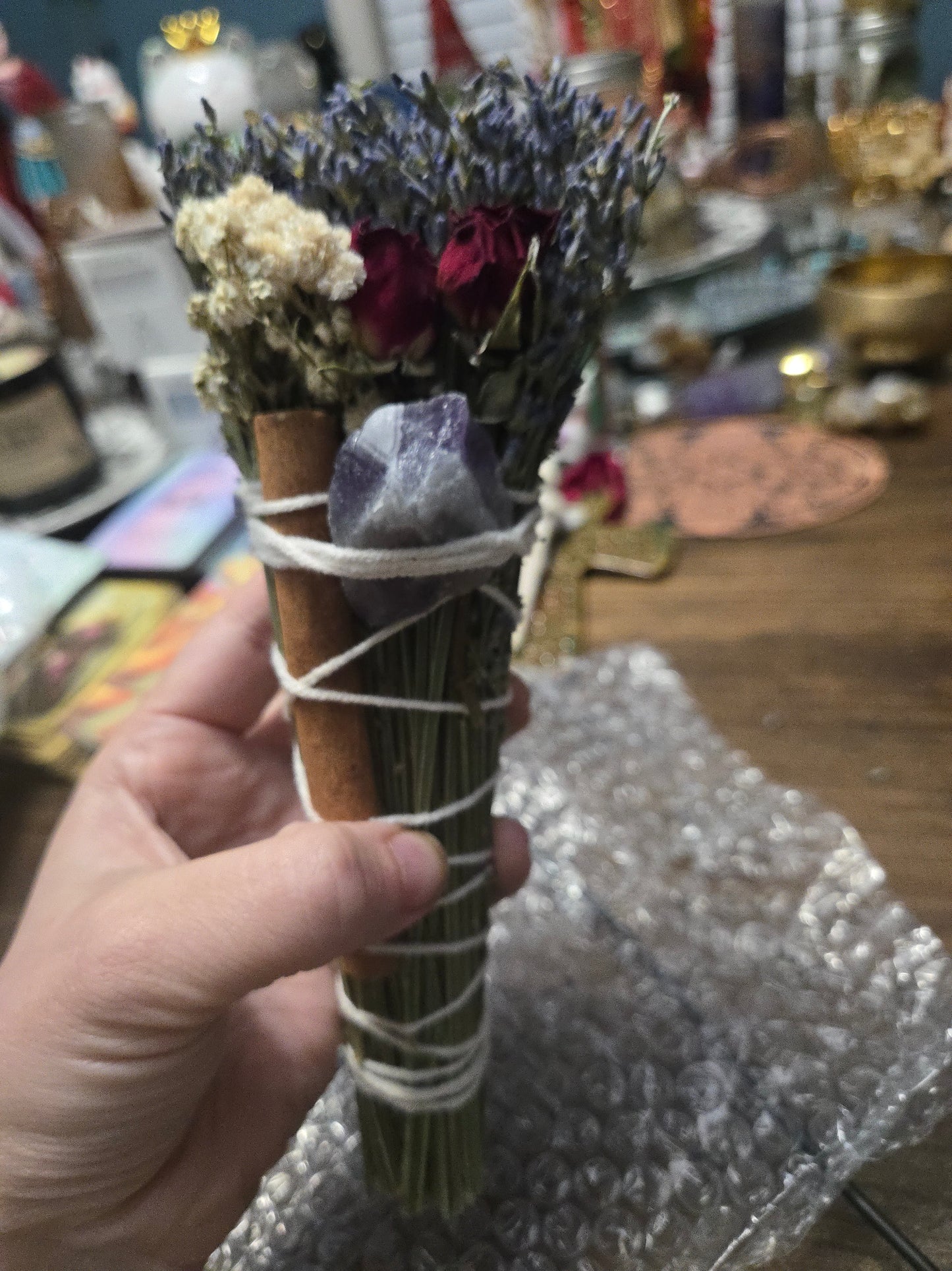 Handcrafted Floral herb crystal bundles cleanse and clear smudge|Remove Negative energy| bring in prosperity peace etc