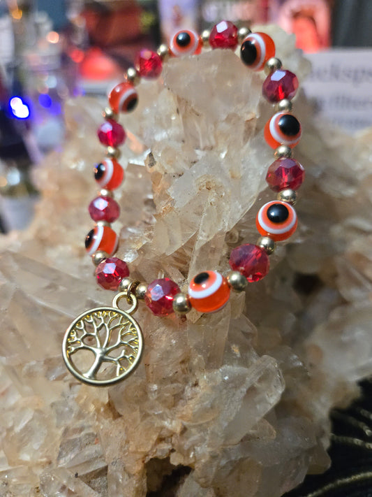 Red Evil Eye Bracelet with Tree of Life Charm – Protection & Growth