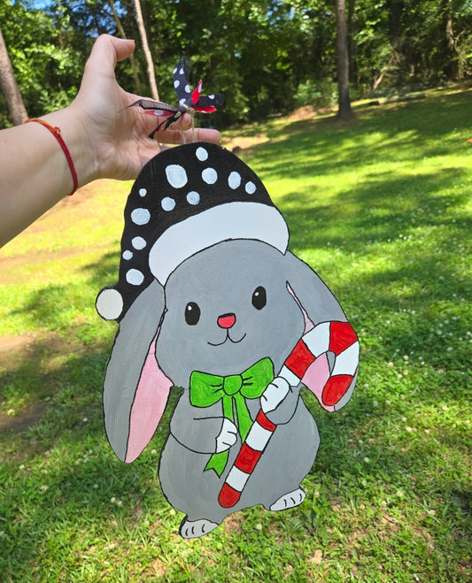 Christmas mouse holiday door hanger or wall hanging or yard stake option| handcrafted | hand painted yard home decor