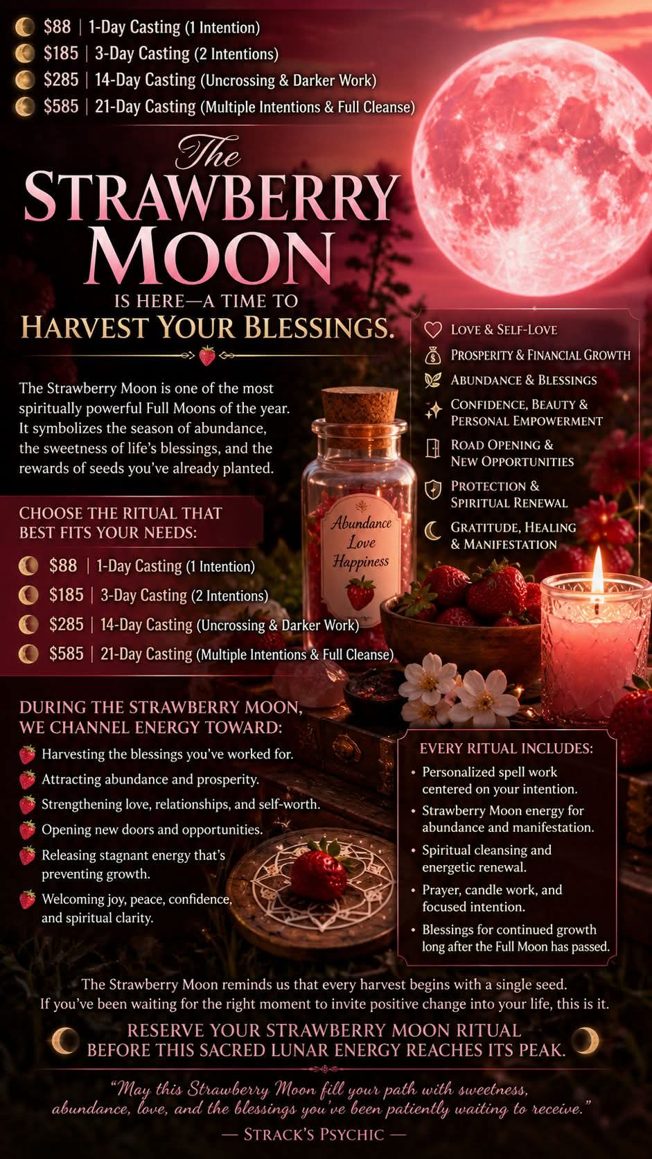 Strawberry full moon spell work and rituals