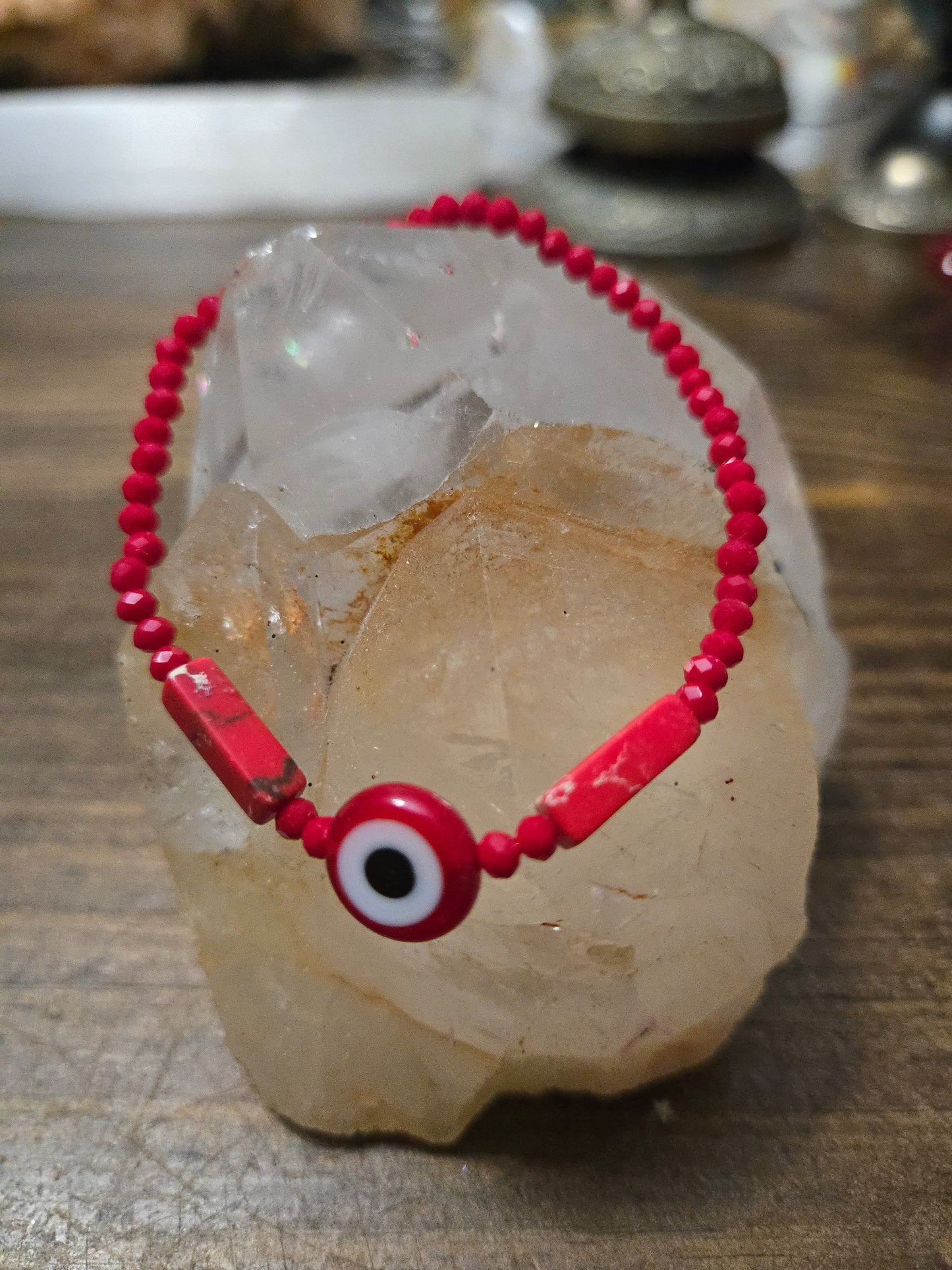 Red Beaded Bracelet with Red Evil Eye