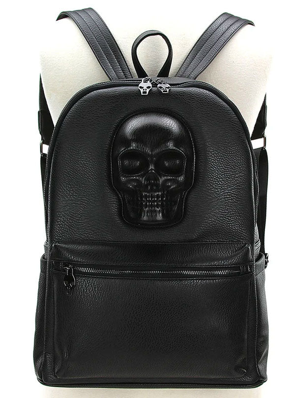 PROTRUDED SKULL HEAD W/ ZIPPER DETAILS BACKPACK IN VINYL